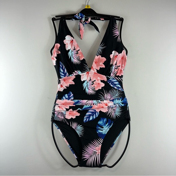 Dkny Other - DKNY Halter One Piece Stretch Tummy Control Tropical Print Swimsuit Size M